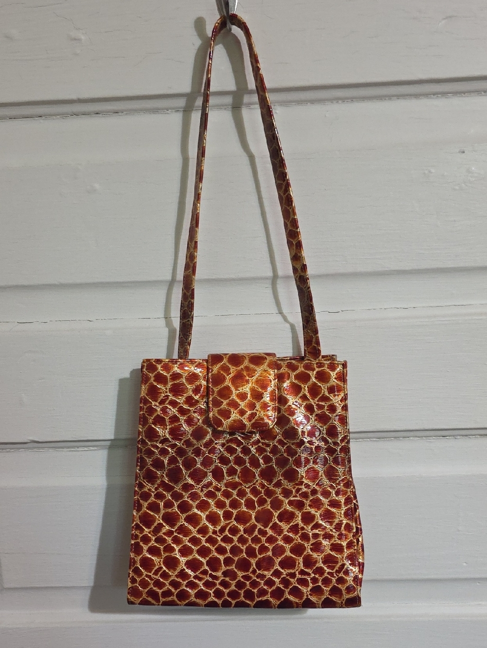 Women’s Faux-crocodile Shoulder Bag in Brown and Tan